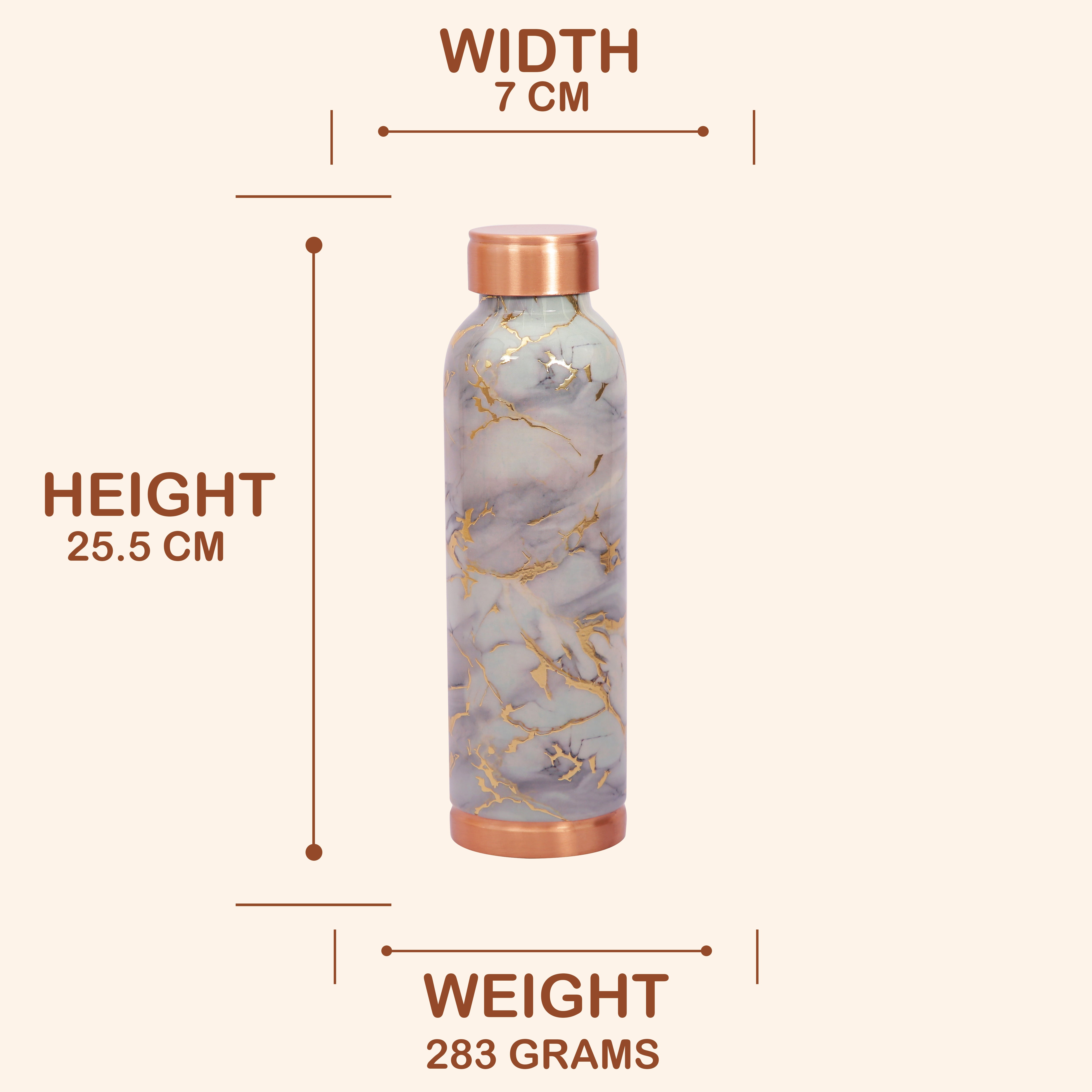 Luxury Grey Marble & Gold Vein Copper Bottle, 900 ml