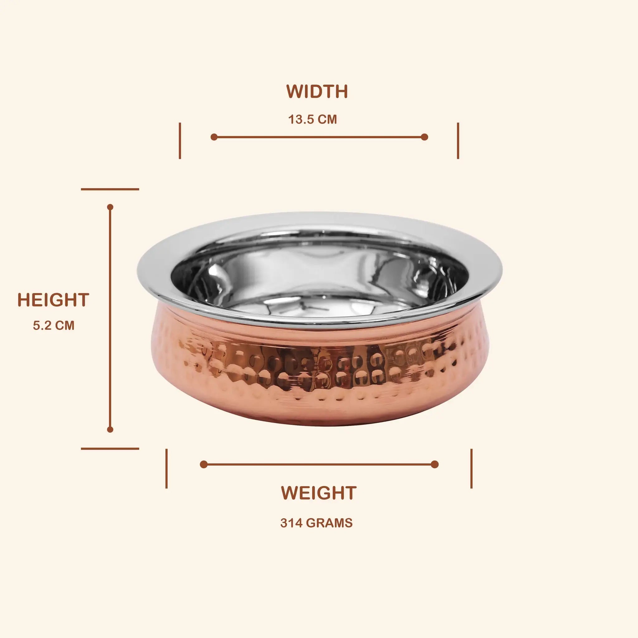 Traditional Hammered Copper & Steel Serving Handi