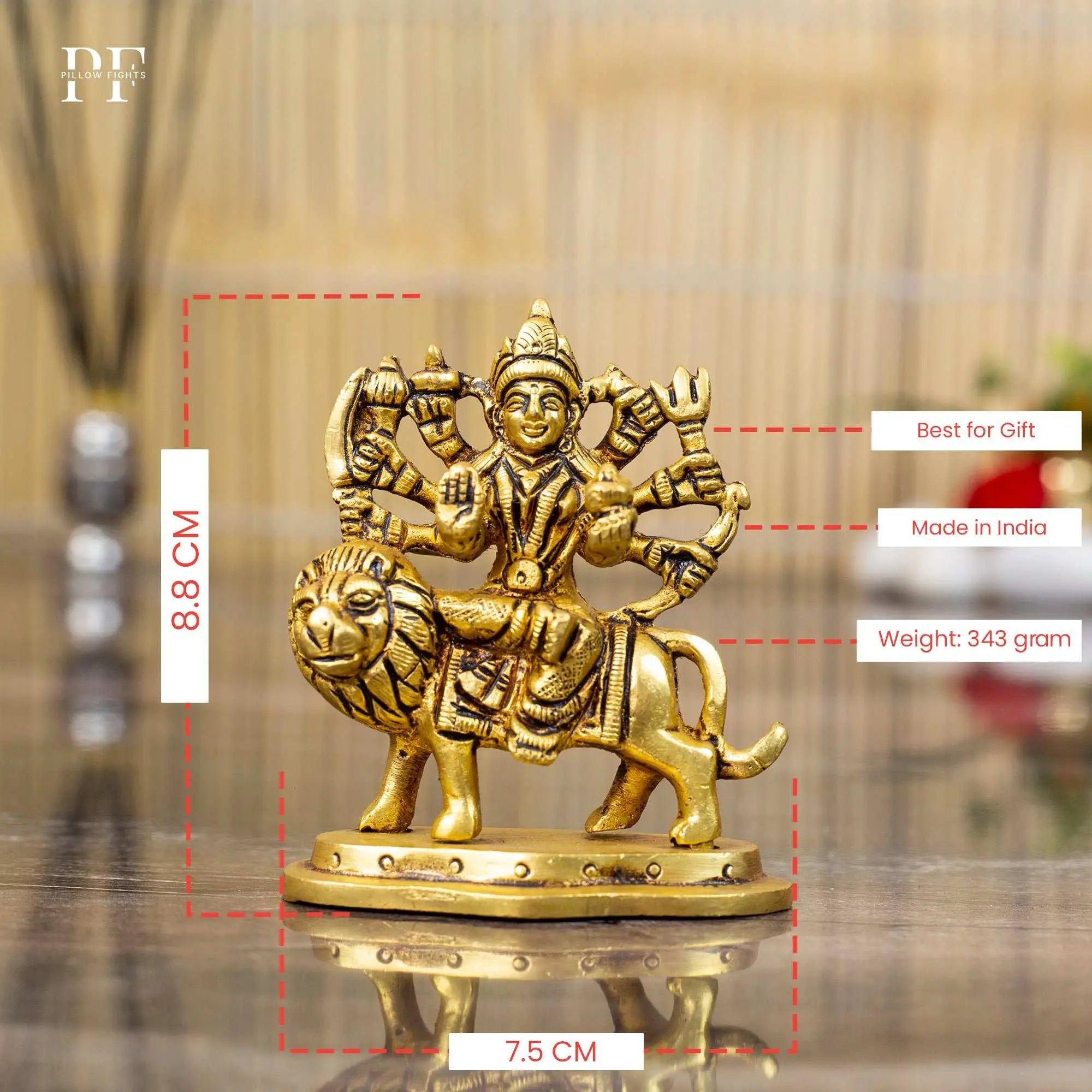 Powerful Brass Goddess Durga Idol on Lion