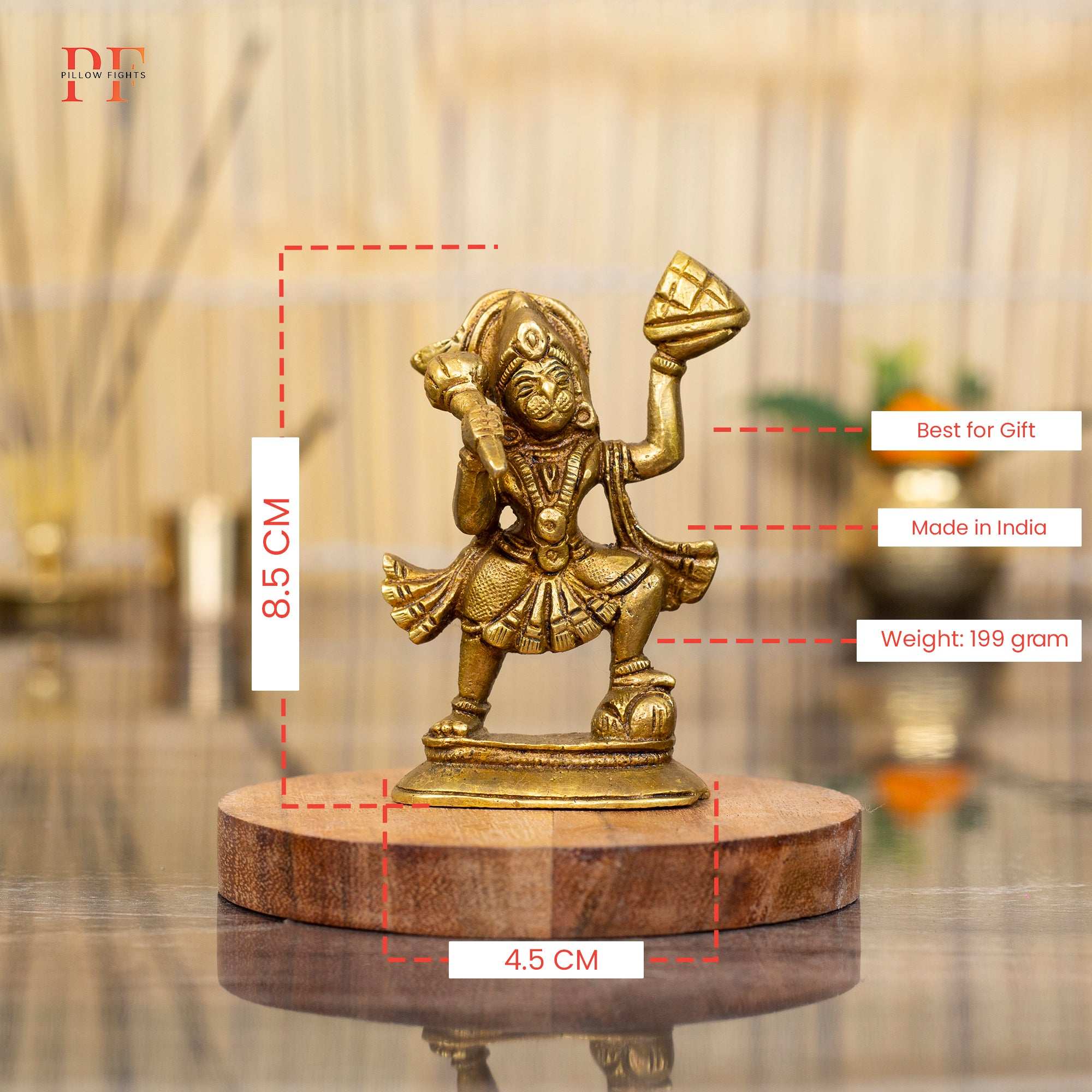 Powerful Brass Lord Hanuman Idol with Dronagiri Mountain