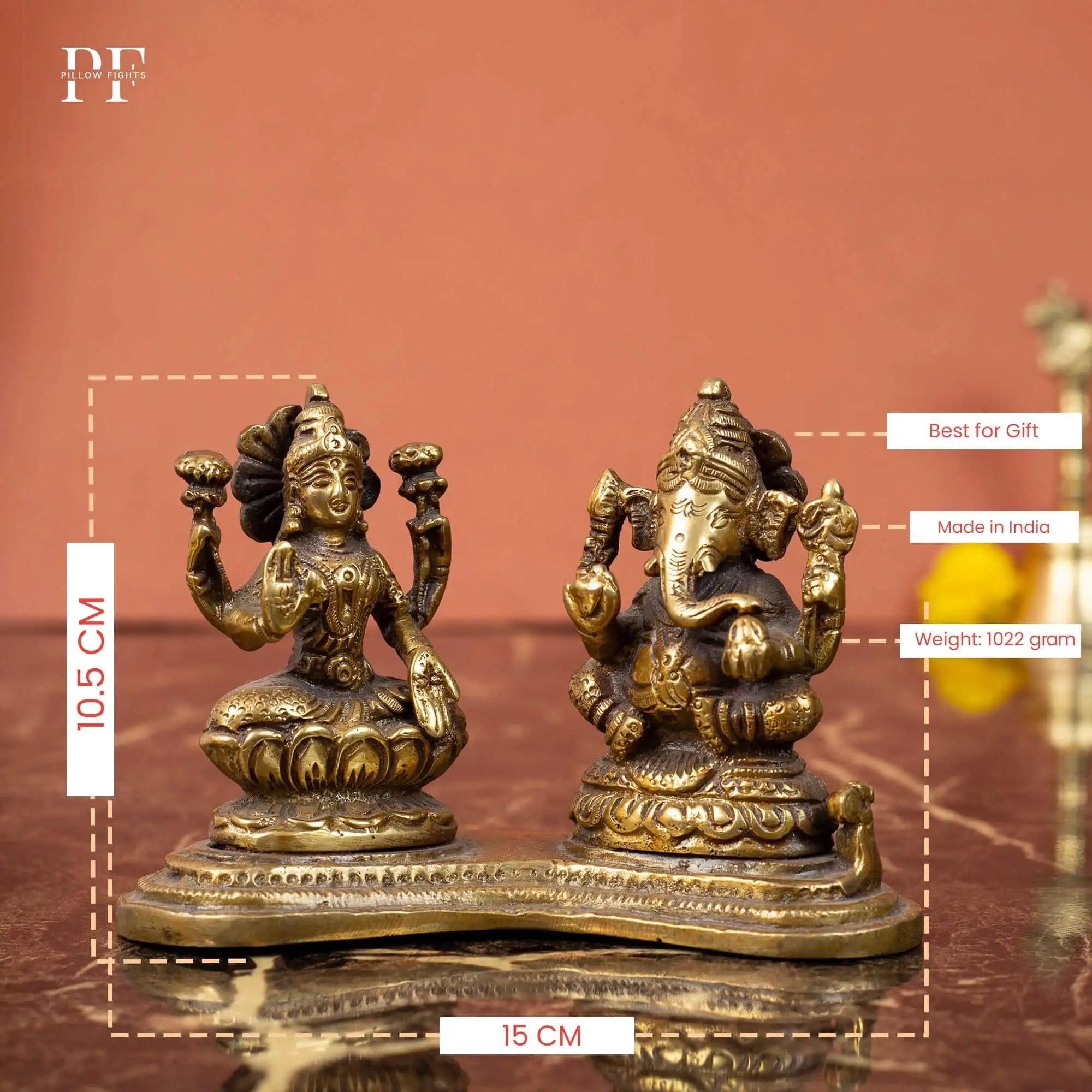 Grand Brass Lakshmi Ganesha Idol on Ornate Base
