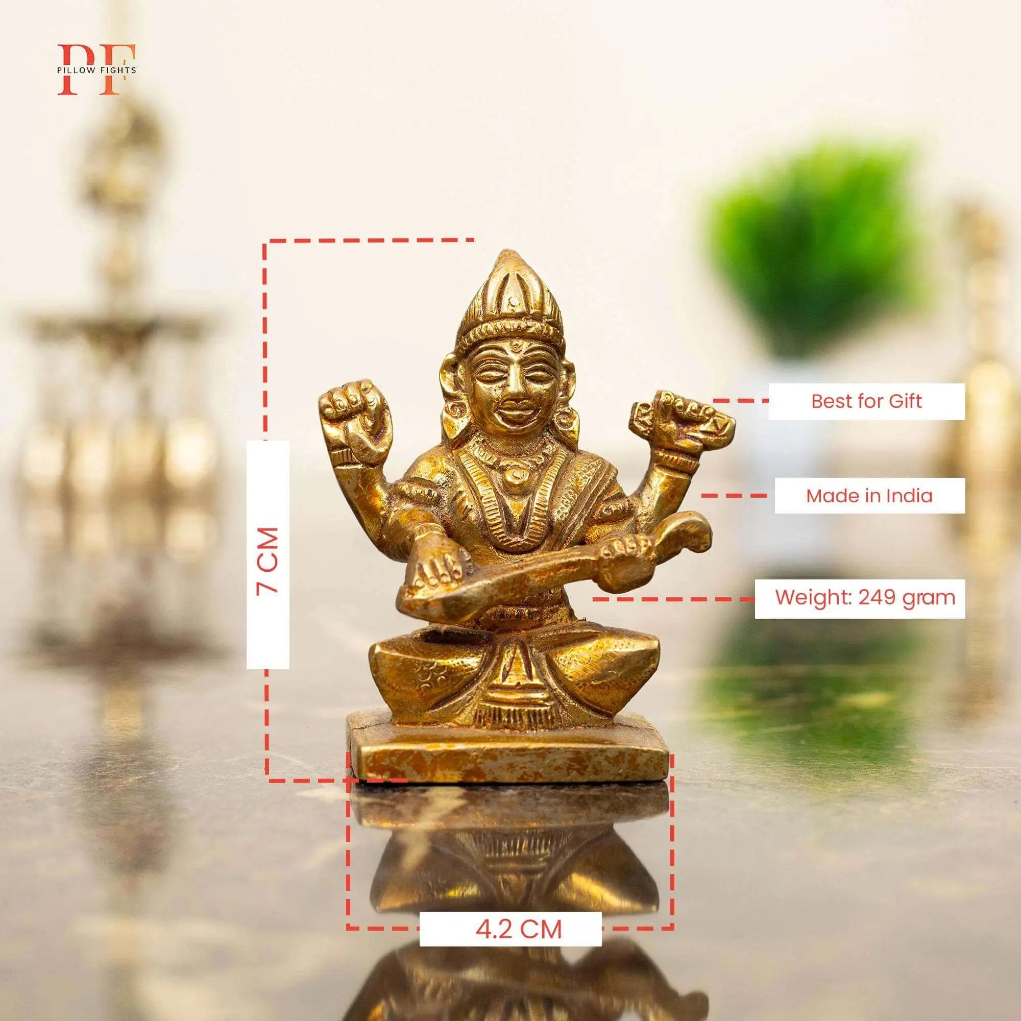 Solid Brass Saraswati Murti | For Navratri, Knowledge & Creative Success