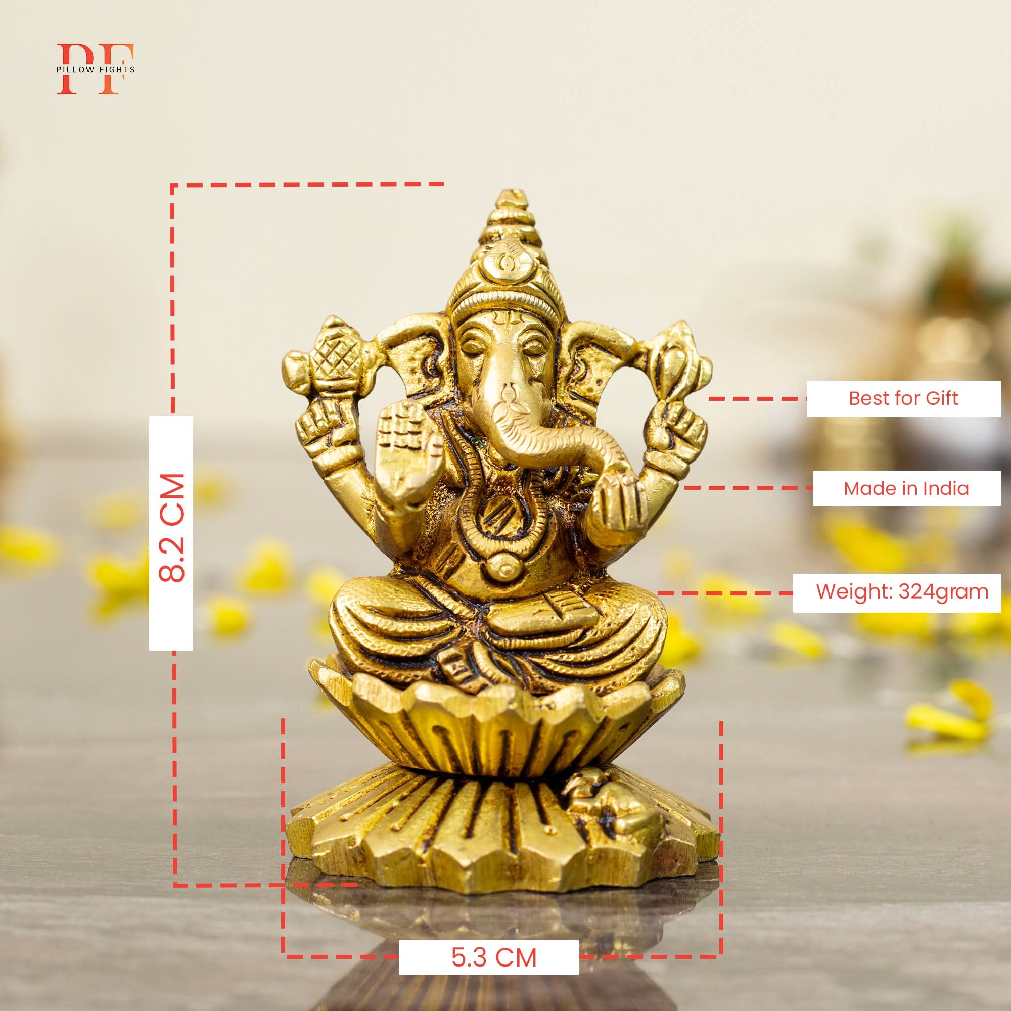 Solid Brass Lord Ganesha on Lotus | Heavyweight Idol for Diwali Puja